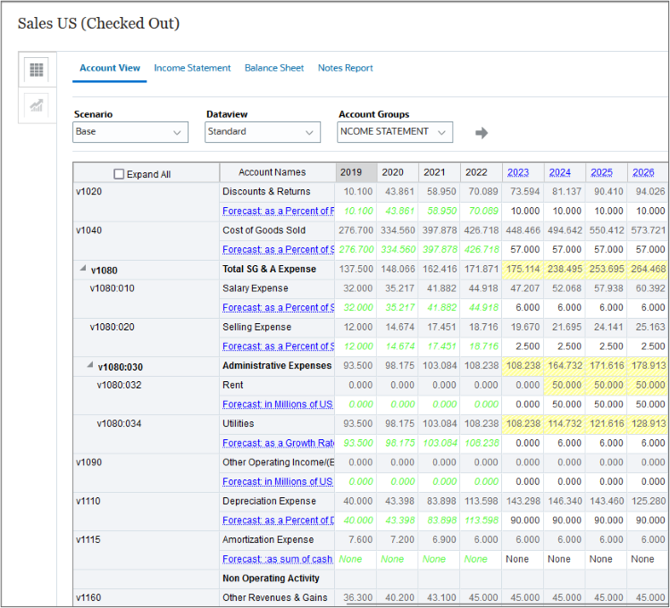 Subaccount data rolls up